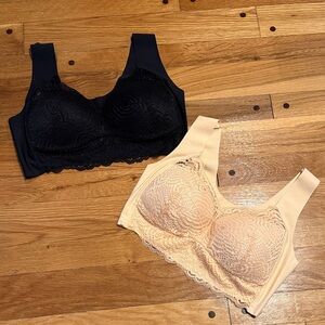 NEW LaMuse Banchee Wireless Lace Bra Set Nude Black M